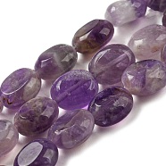 Natural Amethyst Beads Strands, Flat Oval, 10x8x5.5mm, Hole: 0.8mm, about 39pcs/strand, 15.47''(39.3cm)(G-M420-D03-01)