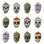 Alloy Enamel Pendants, Cadmium Free & Lead Free, Sugar Skull, Light Gold, Mixed Color, 22x13x2mm, Hole: 2mm(ENAM-CJ0001-37)