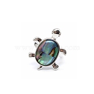 Natural Paua Shell Adjustable Ring, Platinum Alloy Ring, Tortoise, 18x22mm(PW-WG68534-01)