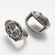 304 Stainless Steel Slide Charms, Buddha, Antique Silver, 18x11x14mm, Hole: 7x13mm(STAS-A032-137AS)