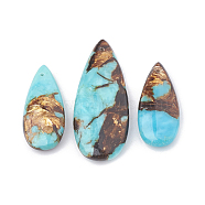 Assembled Bronzite and Synthetic Turquoise Pendants, teardrop, 36~50x15~21x6~7mm, Hole: 1mm, 3pcs/set(G-S328-003J)