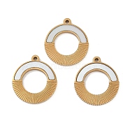 Ion Plating(IP) 304 Stainless Steel Pendants, with Pave Shell, Round Ring Charm, Real 18K Gold Plated, 17.5x15.5x1.5mm, Hole: 1.2mm(STAS-D193-05G)