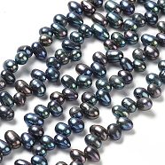 Natural Cultured Freshwater Pearl Beads Strands, Dyed, Rice, Prussian Blue, 6~7x4~5mm, Hole: 0.5mm, about 71pcs/strand, 14.65''(37.2cm)(PEAR-J007-87)