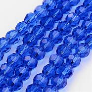 Transparent Glass Bead Strands, Imitate Austrian Crystal, Faceted(32 Facets), Round, Blue, 10mm, Hole: 1mm, about 72pcs/strand, 25~27 inch(GLAA-G013-10mm-26)
