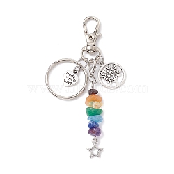 Tibetan Style Alloy Keychains, with Chakra Gemstone Chip Beads and Alloy Swivel Lobster Claw Clasps, Tree of Life, 9.7cm(KEYC-JKC00718-01)