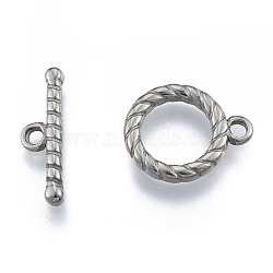 304 Stainless Steel Toggle Clasps, Twisted Ring, Stainless Steel Color, Bar: 6.5x21x2.5mm, Hole: 2.5mm, Heart: 19x15x2.5mm, Hole: 2.5mm.(STAS-N092-186)