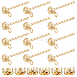 Beebeecraft 50Pcs Brass Half Round Stud Earring Findings, with Horizontal Loops & 50Pcs Friction Ear Nuts, Real 18K Gold Plated, 5.5x3x2.5mm, Hole: 1mm, Pin: 0.7~0.8mm(KK-BBC0007-15)