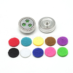 Alloy Rhinestone Diffuser Locket Snap Buttons, with 304 Stainless Steel Hollow Cabochons and Random Single Color Non-Woven Fabric Cabochons, Magnetic, Flat Round with Footprints, 22x10.5~11.5mm, Inner Diameter: 14.5mm, Knob: 5.5mm(SNAP-S008-65)