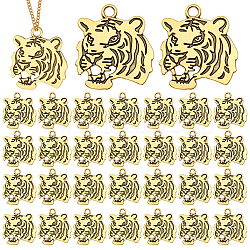 Tibetan Style Alloy Pendanrs, Tiger Charms, Antique Golden, 26x24x1.5mm, Hole: 2.5mm(FIND-WH0199-392AG)