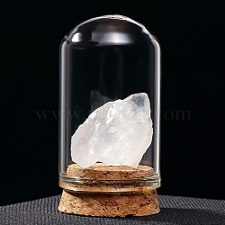 Raw Natural Quartz Crystal Nuggets Ornaments, Glass & Wood Bell Jars Mineral Specimens Statues for Home Desktop Feng Shui Decoration, 55x35mm(PW-WG13785-04)