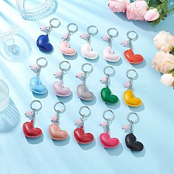 Imitation Leather Heart & Round Acrylic Keychains, Mixed Color, Platinum, 97.5mm(KEYC-JKC01354)