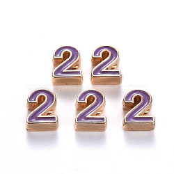 Alloy Enamel Beads, Number, Cadmium Free & Lead Free, Light Gold, Dark Violet, Num.2, 10x7.5x3mm, Hole: 1.5mm(ENAM-R055-03-02-RS)