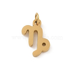 304 Stainless Steel Charms, with Jump Ring, Golden, Constellation Charm, Capricorn, 12.5x9x1.5mm, Hole: 3mm(STAS-R001-04G-10)