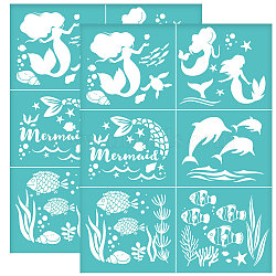 Self-Adhesive Silk Screen Printing Stencil, for Painting on Wood, DIY Decoration T-Shirt Fabric, Turquoise, Ocean Themed Pattern, 280x220mm(DIY-WH0338-065)