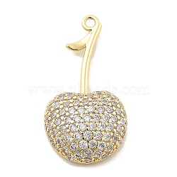 Brass Micro Pave Cubic Zirconia Pendants, Cherry Charms, Rack Plating, Long-Lasting Plated, Lead Free & Cadmium Free, Real 18K Gold Plated, 27.5x14.5x5.5mm, Hole: 1.5mm(KK-L228-08G-01)