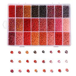 288G 24 Colors Glass Seed Beads, Round, Mixed Color, 8/0, 3~4x2~3mm, Hole: 0.8~1mm, 12g/color(SEED-JQ0005-01B-3mm)