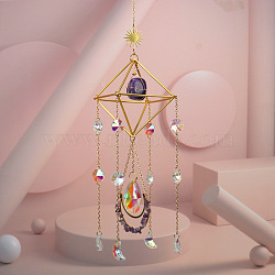 Amethyst Crystal Glass Sun Catcher Pendant, Rainbow Maker, DIY Garden & Home Decoration, 450~500mm(PW-WGEA568-01)