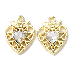 Eco-Friendly Alloy Pendants, with Glass, Heart, Golden, Clear, 20x15x4mm, Hole: 1.6mm(PALLOY-M215-11G-02)