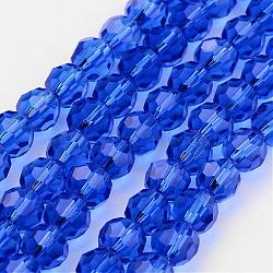 Transparent Glass Bead Strands, Imitate Austrian Crystal, Faceted(32 Facets), Round, Blue, 10mm, Hole: 1mm, about 65~68pcs/strand, 58~62cm(GLAA-G013-10mm-26)