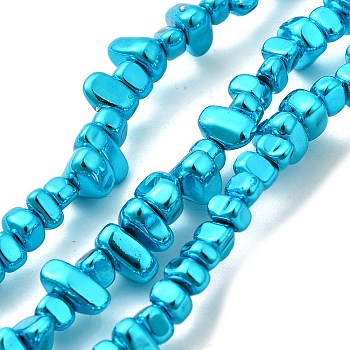 Baking Paint Electroplated Synthetic Non-magnetic Hematite Beads Strands, Nuggets, Deep Sky Blue, 5~8x4~5x3~4mm, Hole: 1mm, about 120pcs/strand, 15.75 inch(40cm)