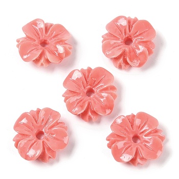 Synthetic Shell Dyed Beads, Flower, Light Coral, 14x4mm, Hole: 1.8mm