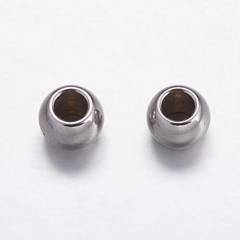 304 Stainless Steel Spacer Beads, Round, Stainless Steel Color, Hole: 2mm, 5x4.5mm