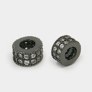 Brass Cubic Zirconia Beads, Rondelle, Gunmetal, 4x6mm, Hole: 3mm