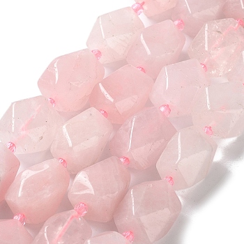 Natural Rose Quartz Beads Strands, with Seed Beads, Faceted, Rhombus, 17~21x13~16x12~15mm, Hole: 1.2~1.4mm, about 18~19pcs/strand, 15.35~15.79 inch(39~40.1cm)