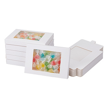Rectangle Paper Storage Boxes, with PVC Plastic Clear Window for Gift, White, 12.45x8.5x1.4cm