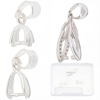 3Pcs 3 Style 925 Sterling Silver Pendant Bails, Ice Pick Pinch Bails, with Cubic Zirconia, Silver, 8~15x5~5.5x2.5~7mm, Hole: 3~5x2~3.5mm, 1Pc/style