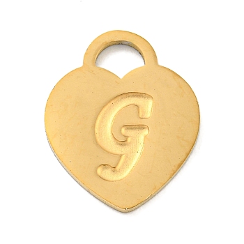 Ion Plating(IP) 304 Stainless Steel Pendants, Laser Cut, Heart with Letter Charm, Golden, Letter G, 15x12x1mm, Hole: 3x3.5mm