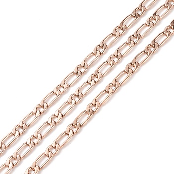 Ion Plating(IP) 304 Stainless Steel Mother-Son Chains, Unwelded, Decorative Chain, Rose Gold,  4.5x11x1.2mm, 4.9x6x1.2mm