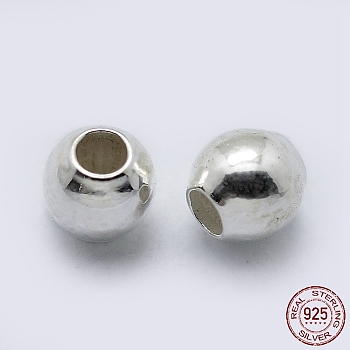 925 Sterling Silver Spacer Beads, Round, Silver, 3mm, Hole: 1~1.2mm, about 200pcs/10g