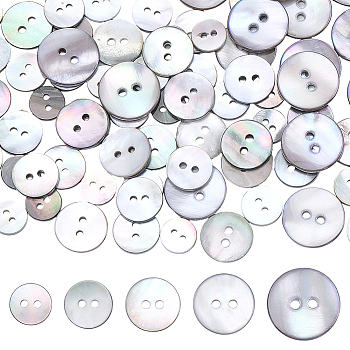 80Pcs 5 Styles 2-Hole Shell Buttons, Flat Round, Mixed Color, 9~15x1~1.5mm, Hole: 1.5~2mm, 16pcs/style