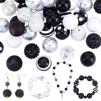 Elite 1 Set Opaque Acrylic Beads Set, Kid Chunky Beads, Round, Black, 20x19.5~20mm, Hole: 3mm, 50pcs/set