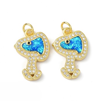 Brass Micro Pave Cubic Zirconia Pendants, with Synthetic Opal and Jump Ring, Real 16K Gold Plated, 20x14x3mm, Hole: 3.5mm