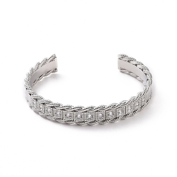 Clear Cubic Zirconia Open Cuff Bangle, Brass Jewelry for Women, Platinum, Inner Diameter: 2-1/8 inch(5.5cm)