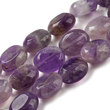 Natural Amethyst Beads Strands, Flat Oval, 10x8x5.5mm, Hole: 0.8mm, about 39pcs/strand, 15.47''(39.3cm)