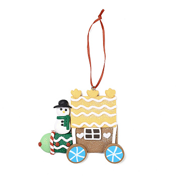 Christmas Car Handmade Polymer Clay Pendant Decorations, for Christmas Tree Wall Door Hanging Ornaments, Snowman, 165mm