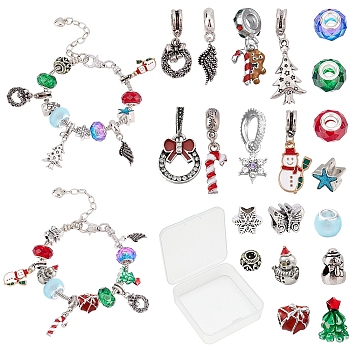 DIY Christmas Bracelet Making Kits, Including Alloy European Beads & Dangle Charms, Glass European Beads, Brass Bracelet Making, Mixed Color, Bracelet Making: about 6-3/4 inch(170mm), 2Pcs/box