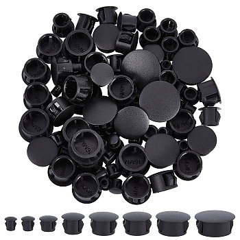 300Pcs 8 Style Plastic Hole Plugs, Snap in Flush Type Hole Plugs, Post Pipe Insert End Caps, for Furniture Fencing, Column, Black, 6.5~23x7.5~10.5mm, Hole: 3.4~16mm