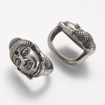 304 Stainless Steel Slide Charms, Buddha, Antique Silver, 18x11x14mm, Hole: 7x13mm