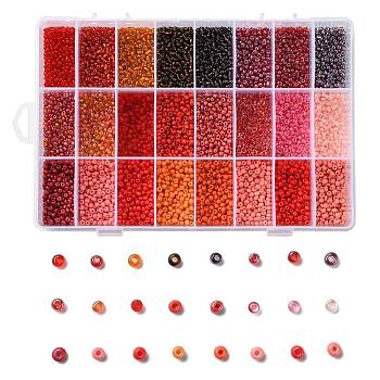 288G 24 Colors Glass Seed Beads, Round, Mixed Color, 8/0, 3~4x2~3mm, Hole: 0.8~1mm, 12g/color