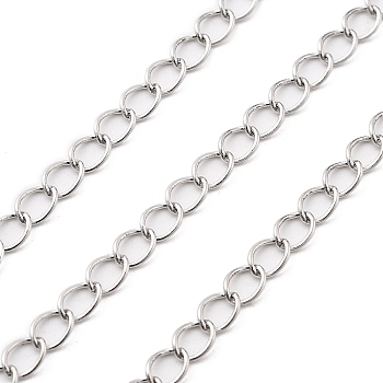 Brass Curb Chains, Long-Lasting Plated, Cadmium Free & Nickel Free & Lead Free, Soldered, with Spool, Platinum, 5x3.5x1mm, about 32.81 Feet(10m)/Roll