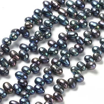 Natural Cultured Freshwater Pearl Beads Strands, Dyed, Rice, Prussian Blue, 6~7x4~5mm, Hole: 0.5mm, about 71pcs/strand, 14.65''(37.2cm)