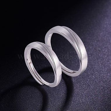 Adjustable Grooved Rhodium Plated 925 Sterling Silver Couple Rings(JR857A)-2