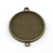 Tibetan Style Alloy Flat Round Cabochon Connector Settings, Cadmium Free & Nickel Free & Lead Free, Antique Bronze, Tray: 25mm, 34x27.5x2mm, Hole: 2mm, about 308pcs/1000g(TIBE-Q038-001G-AB-NR)