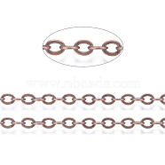 Brass Flat Oval Cable Chains, Unwelded, with Spool, Cadmium Free & Nickel Free & Lead Free, Red Copper, 3.3x2.6x0.5mm, about 301.83 Feet(92m)/roll(CHC025Y-01-R)
