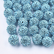 Handmade Polymer Clay Rhinestone Beads, Round, Pave Disco Ball Beads, Aquamarine, PP13(1.9~2mm), 7 rows rhinestone, 11.5~12mm, Hole: 1.4mm(RB-S250-12mm-A23)
