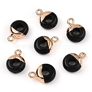 Natural Obsidian Flat Round/Donut Charms, with Rack Plating Golden Tone Brass Loops, 14x10mm(G-I347-19)